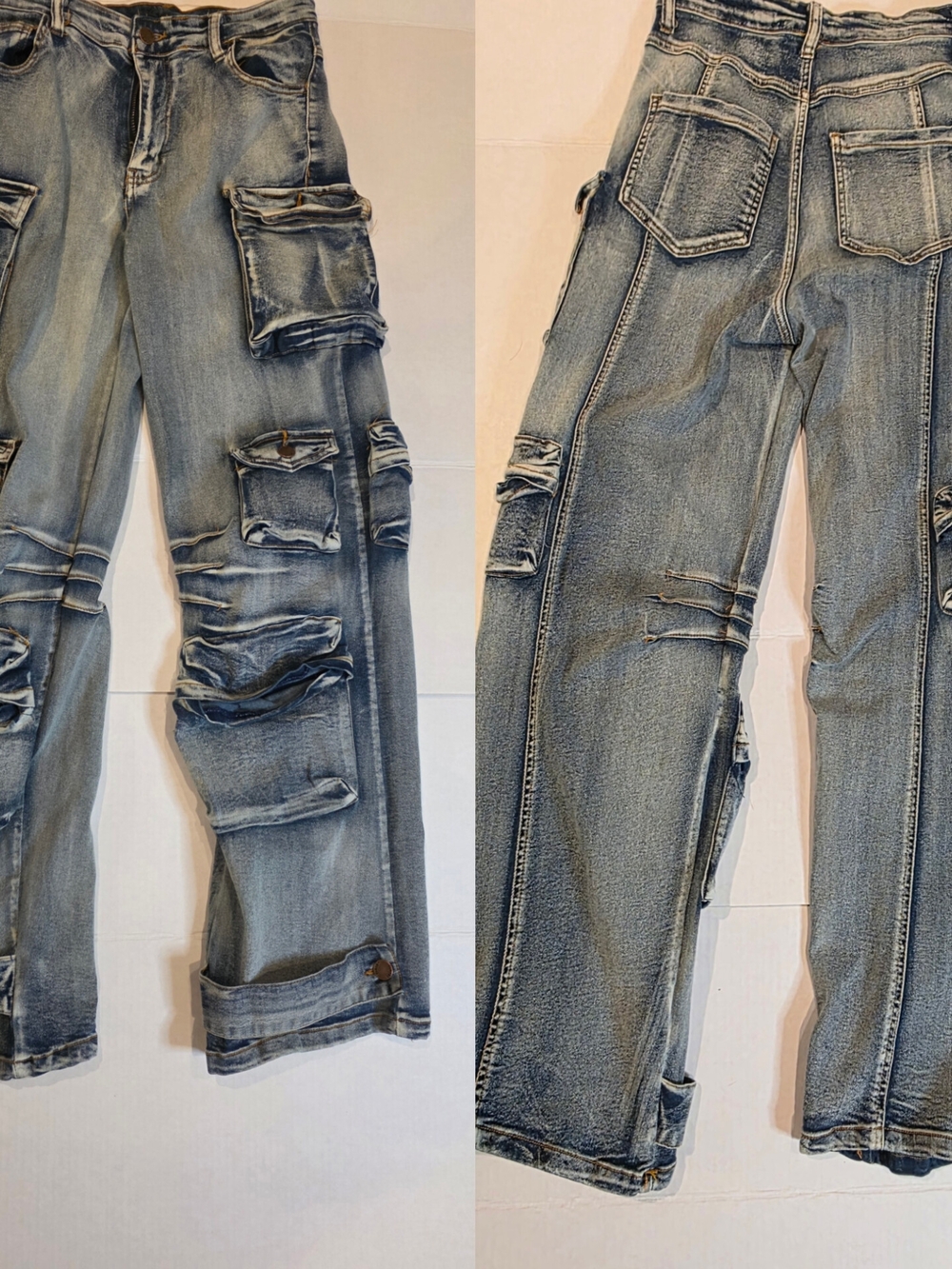 Y2K Wide Leg Relaxed Light Blue Distressed Cargo Jeans